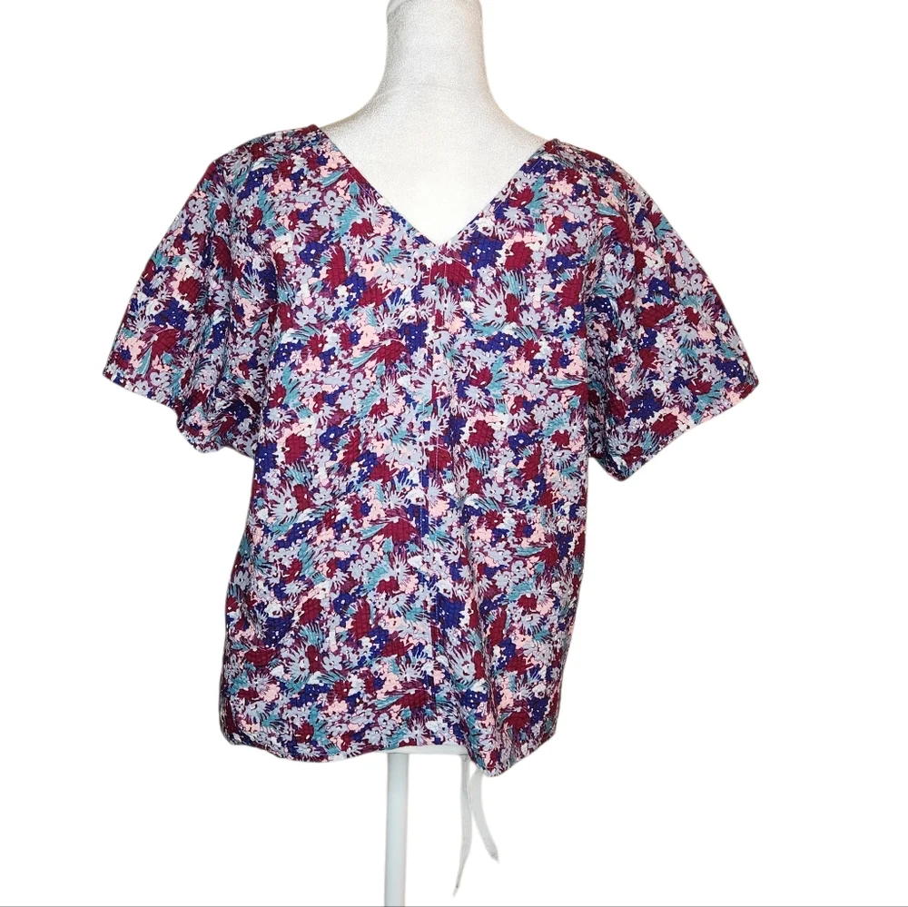 NEW Madewell Floral Seersucker Short Sleeve Top Size 14